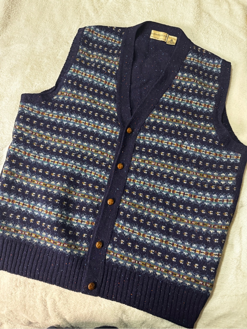 Peterborough Row Fair Isle Wool Shetland Donegal Preppy Sweater Vest - Men’s XL